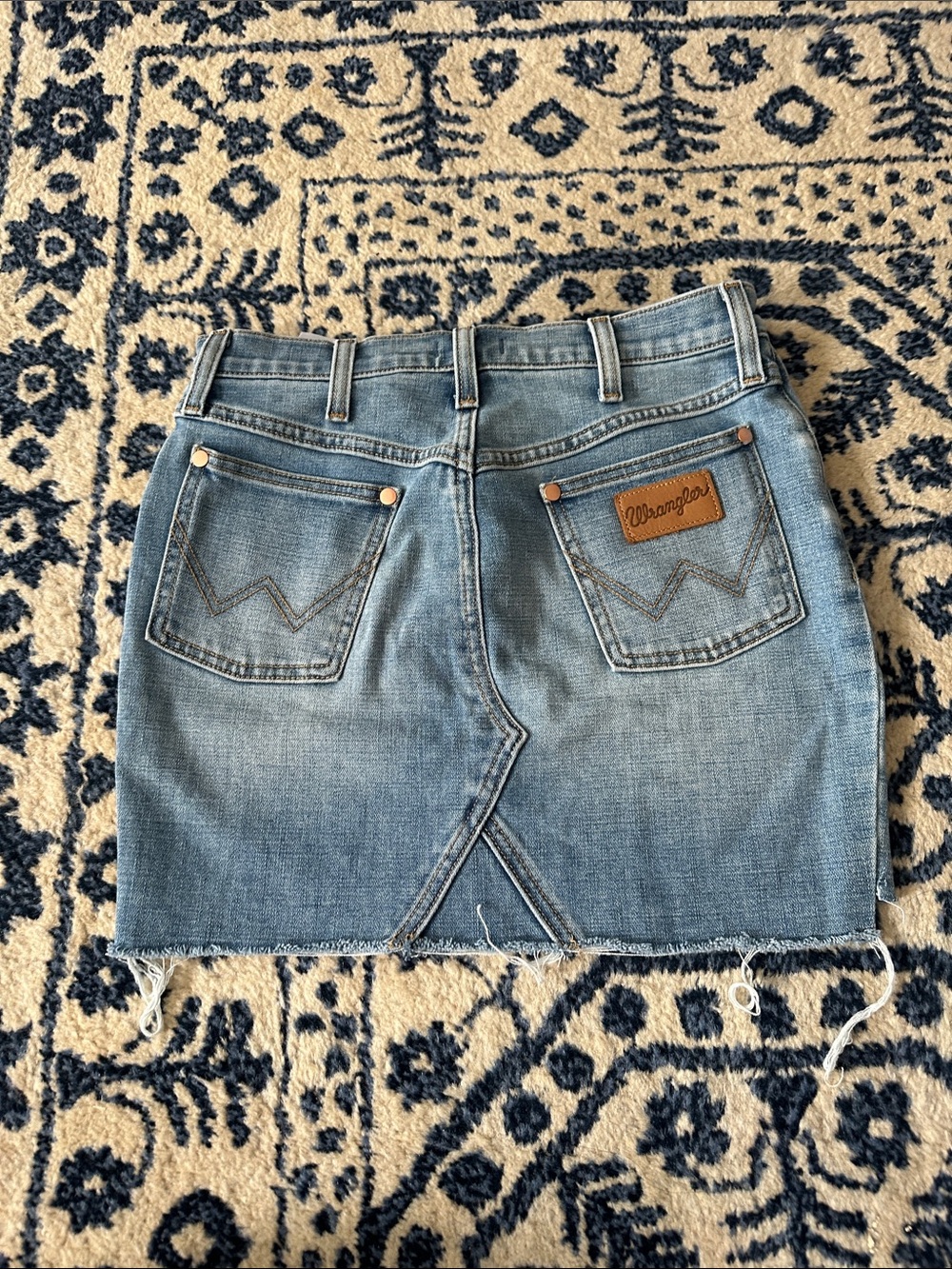 Wrangler Light Blue Denim Mini Skirt with Raw Hem
